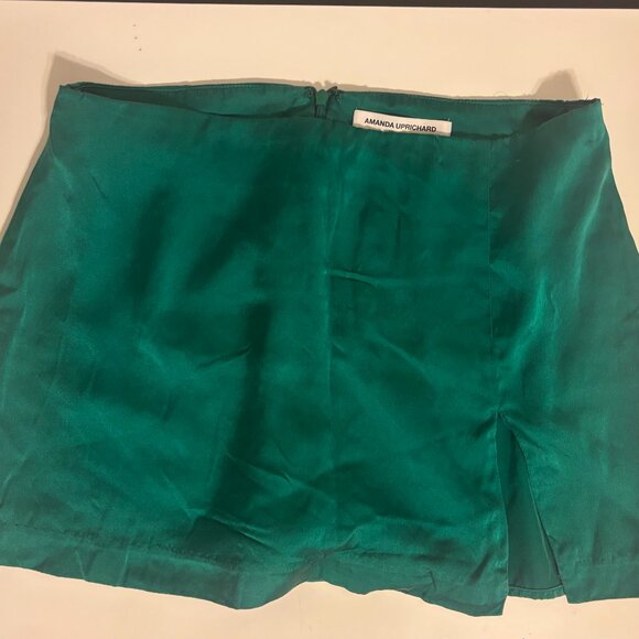 Amanda Uprichard Dale Emerald Green Silk Satin Slit Mini Skort Size Small - Picture 2 of 6
